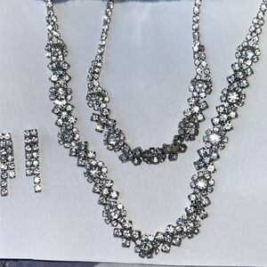 Bridal rhinestone floral necklace earrings and bracelet set